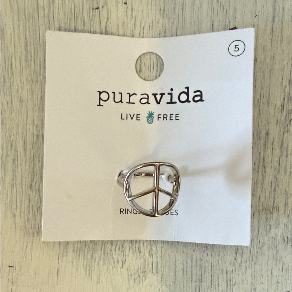 Pura Vida Silver Peace Symbol Ring